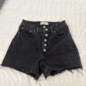 Abercrombie & Fitch Black Jean Shorts High-Waisted Distressed